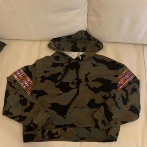 Cropped Camo Embellished Hoodie